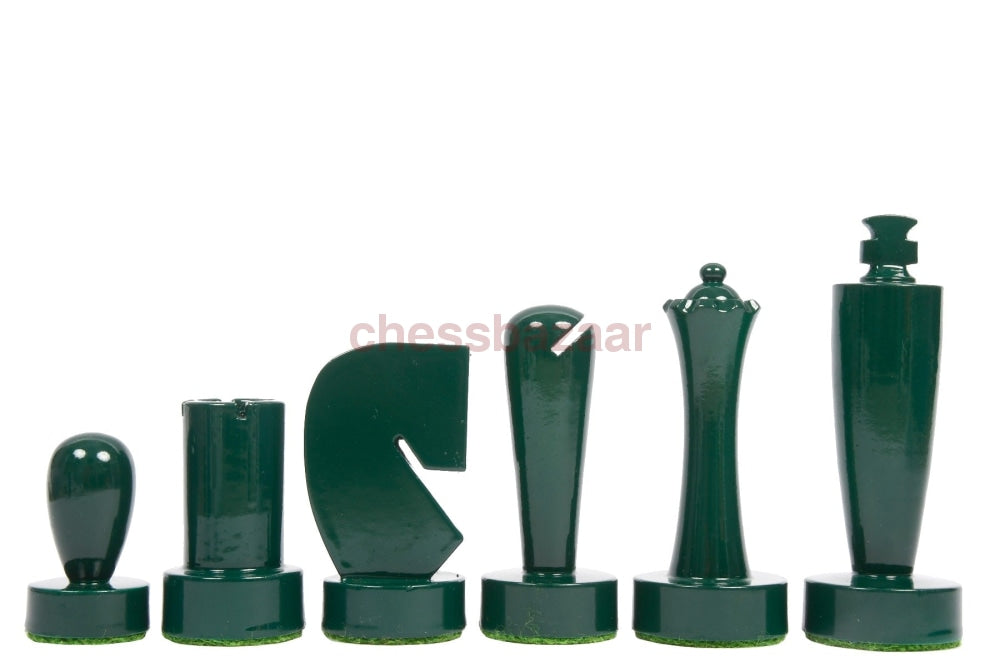 Berliner Serie Moderne minimalistische Schachfiguren aus grün und gelb lackiertem Kistenholz – 3,7