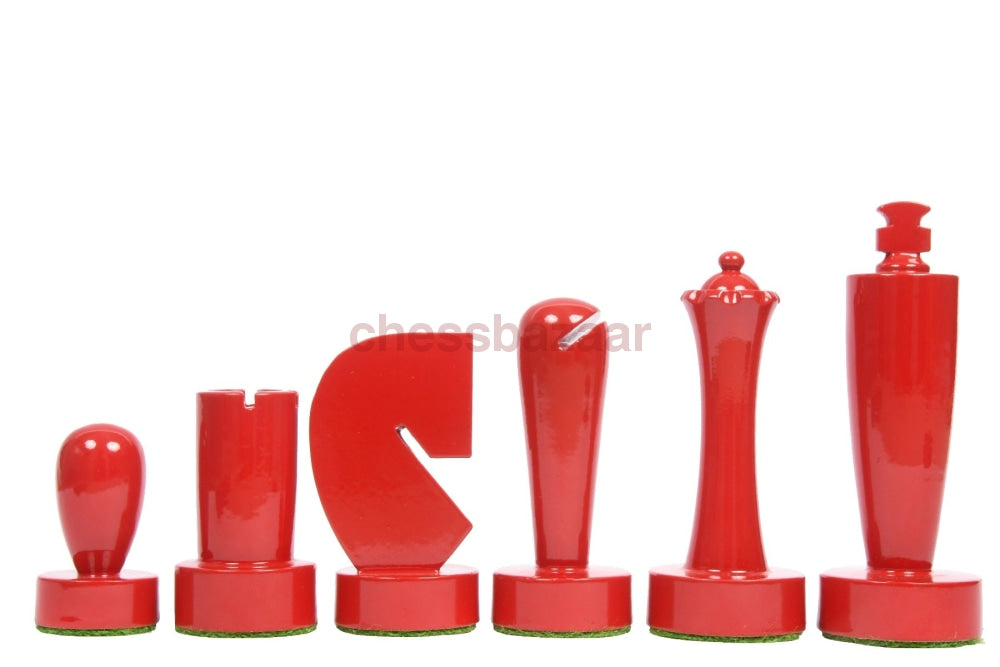 Berliner Serie Moderne minimalistische Schachfiguren aus rot und schwarz lackiertem Kastenholz – 3,7