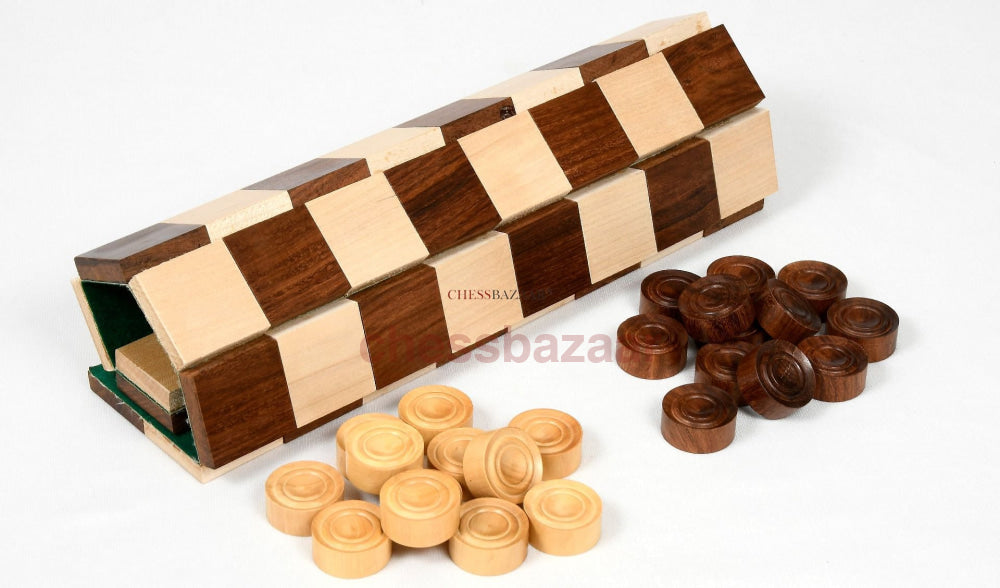 Holz-Dame/Draft-Set Aus Sheesham- Und Buchsbaumholz 30 Mm