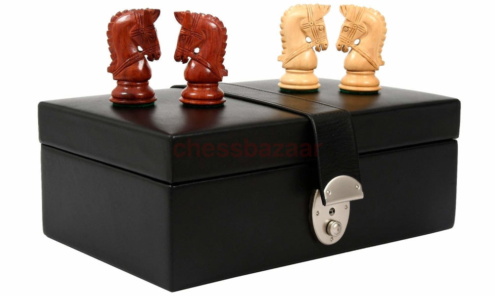 Schachspiel Zaumserie : Zweifach beschwerte handgeschnitzten Schachfiguren mit aufgezäumten Pferden aus Rosenholz und Buchsbaumholz – König 91 mm Mit Einer Aufbewahrungsbox