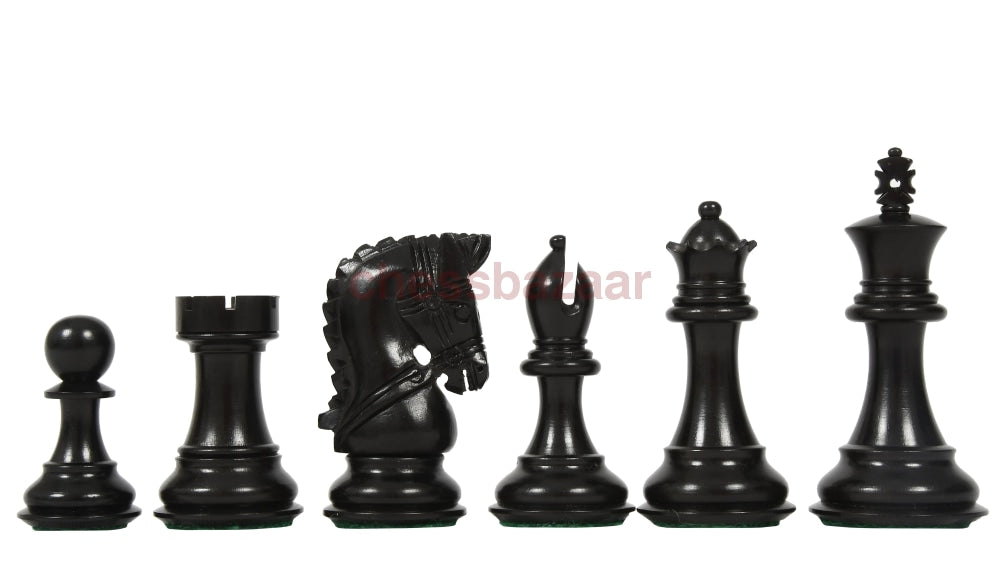 Zaumserie : Zweifach gewichtete handgearbeiteten Schachfiguren mit gezügelten Springern aus Ebenholz und Buchsbaumholz – König 91 mm